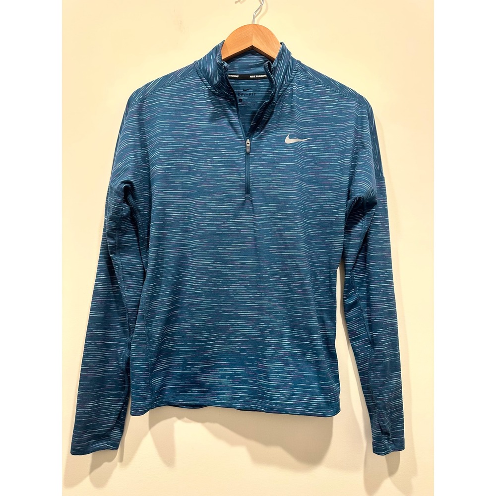 Nike‎ Running Womens Dri-FIT Quarter Zip Pullover Space Dye Teal Blue Small
